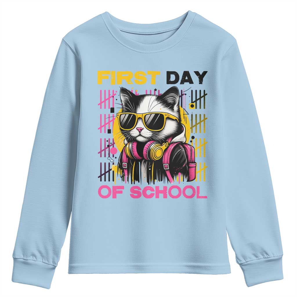 Funny Cat First Day Of School Youth Sweatshirt Back To School Gift For Kids - Wonder Print Shop