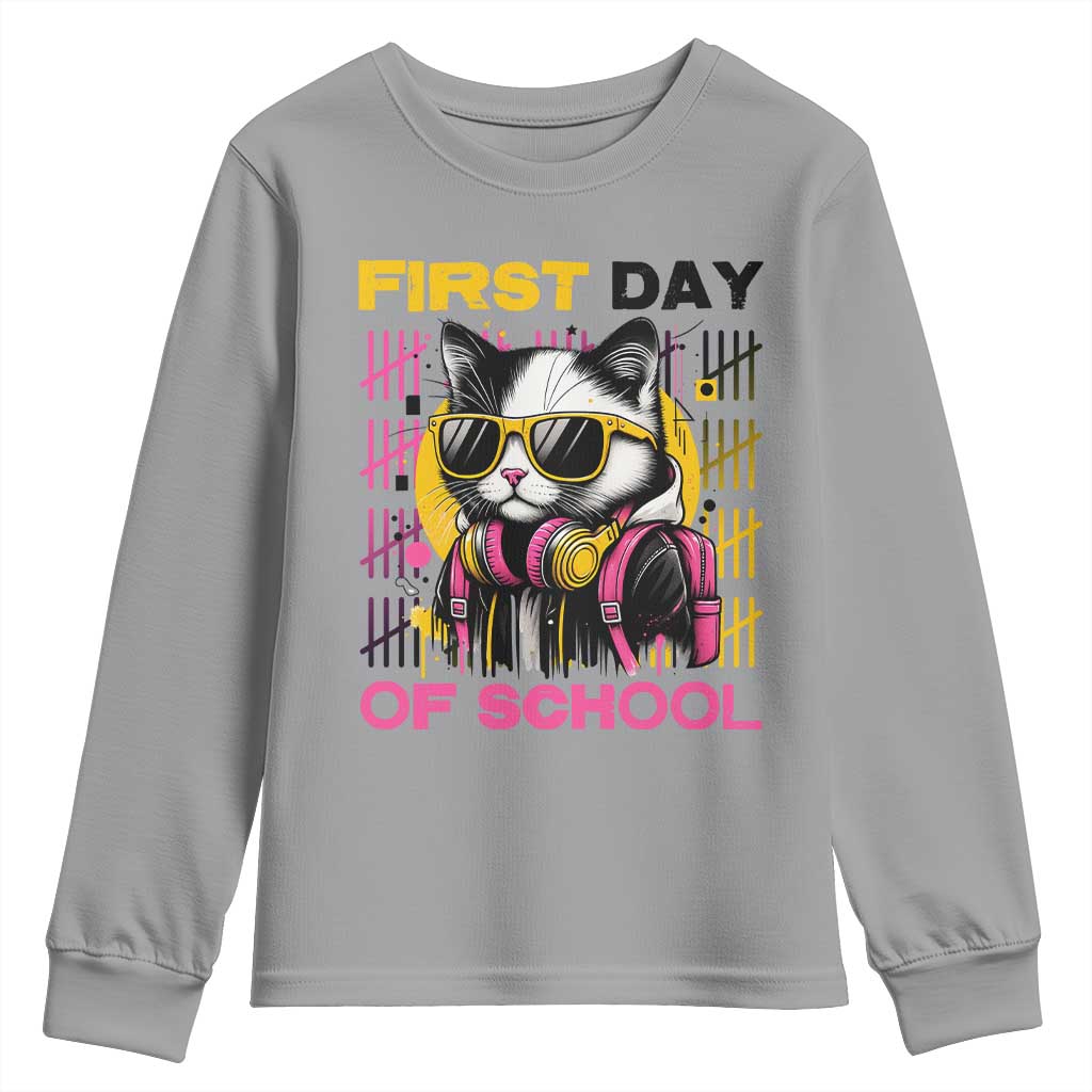 Funny Cat First Day Of School Youth Sweatshirt Back To School Gift For Kids - Wonder Print Shop