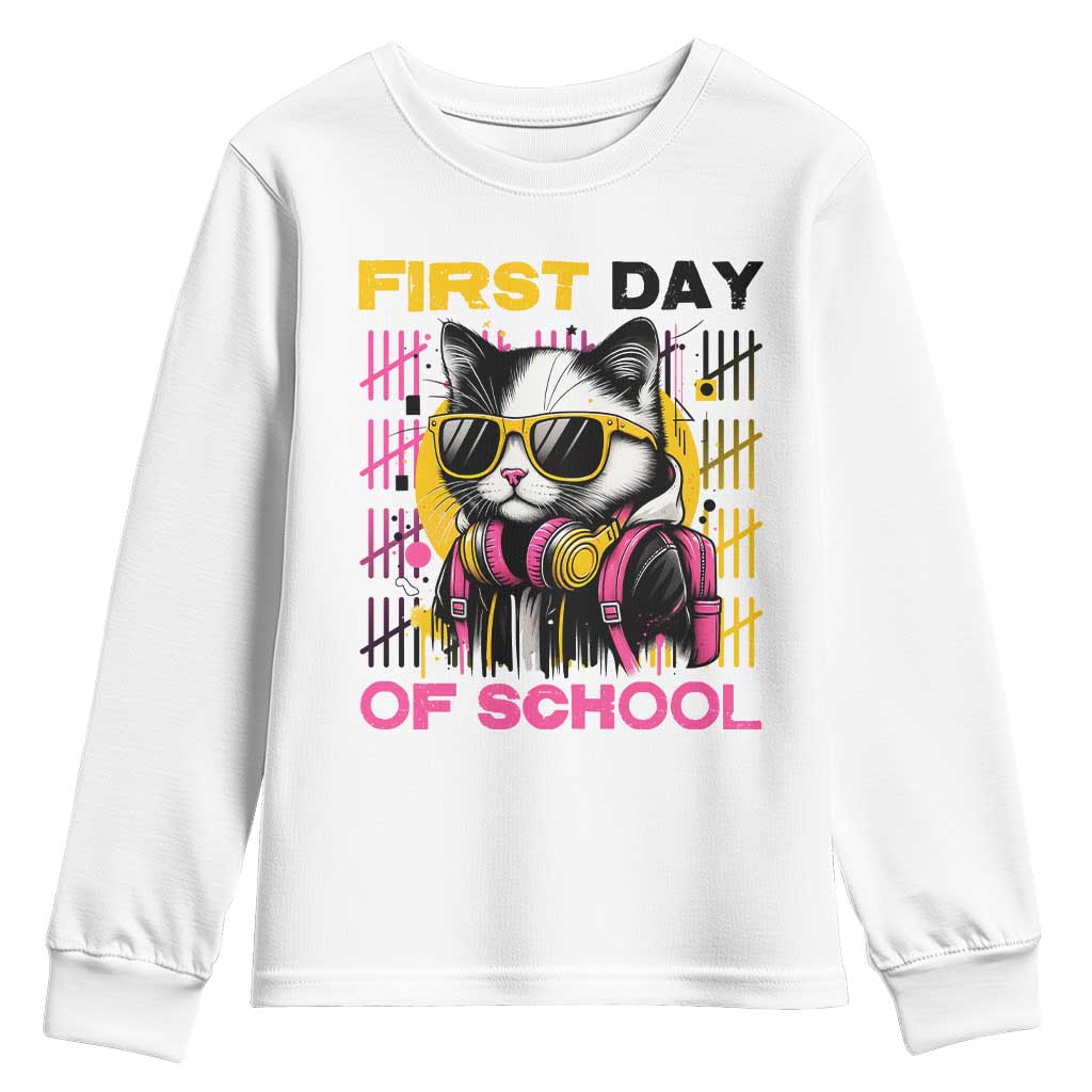 Funny Cat First Day Of School Youth Sweatshirt Back To School Gift For Kids - Wonder Print Shop