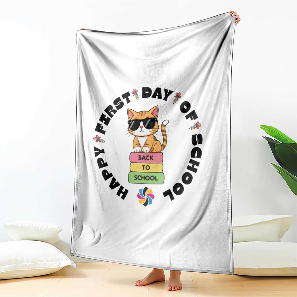 Cat Happy First Day Of School Throw Blanket Back To School Gift For Kids - Wonder Print Shop
