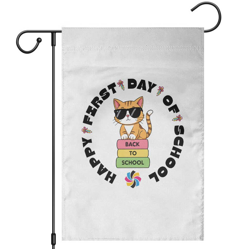 Cat Happy First Day Of School Garden Flag Back To School Gift For Kids - Wonder Print Shop