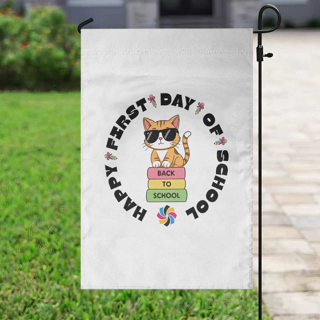 Cat Happy First Day Of School Garden Flag Back To School Gift For Kids - Wonder Print Shop