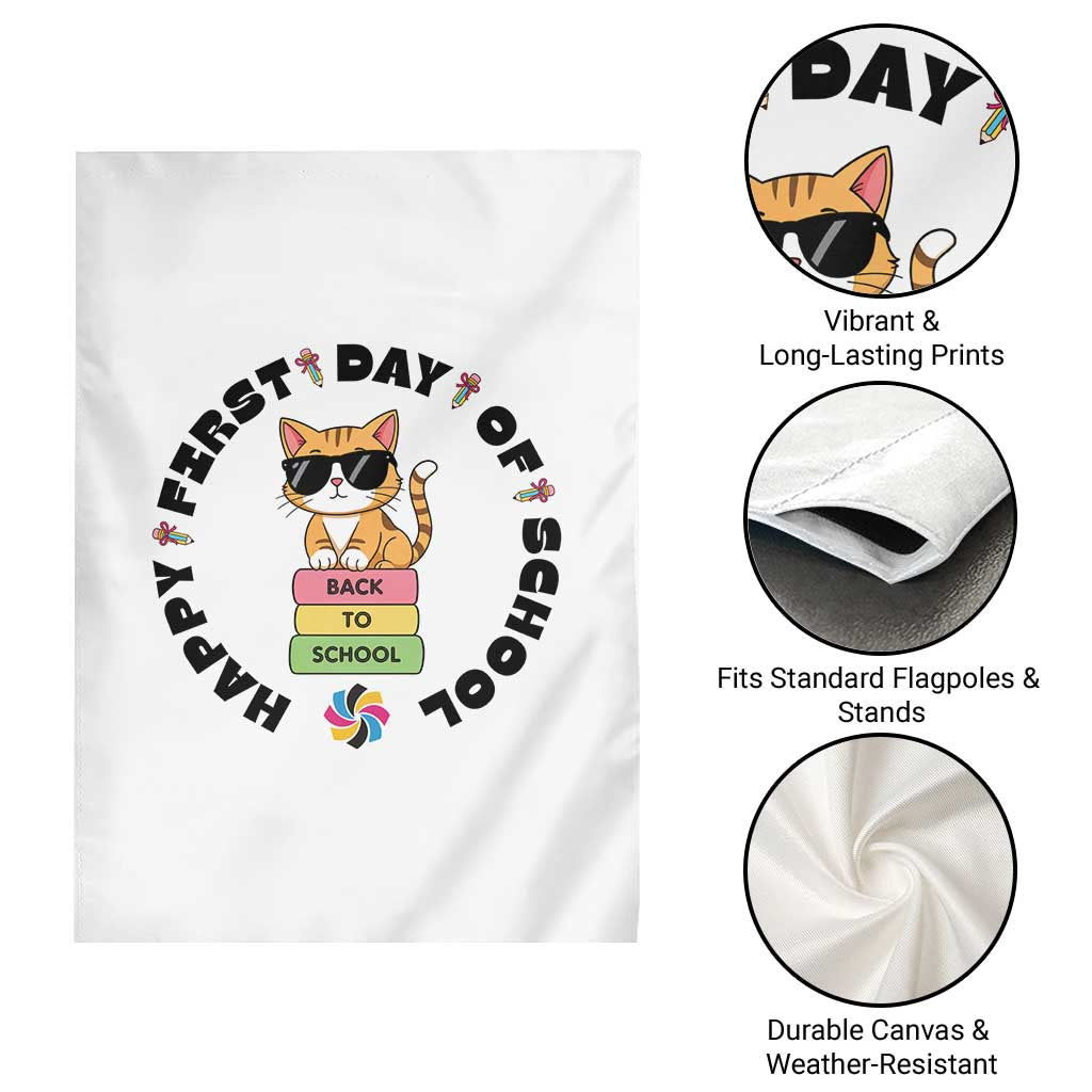 Cat Happy First Day Of School Garden Flag Back To School Gift For Kids - Wonder Print Shop