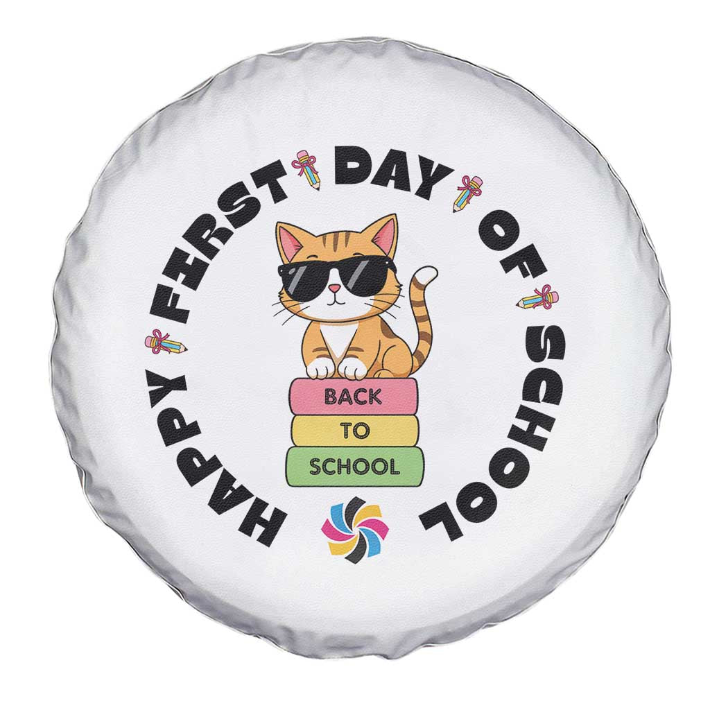 Cat Happy First Day Of School Spare Tire Cover Back To School Gift For Kids - Wonder Print Shop