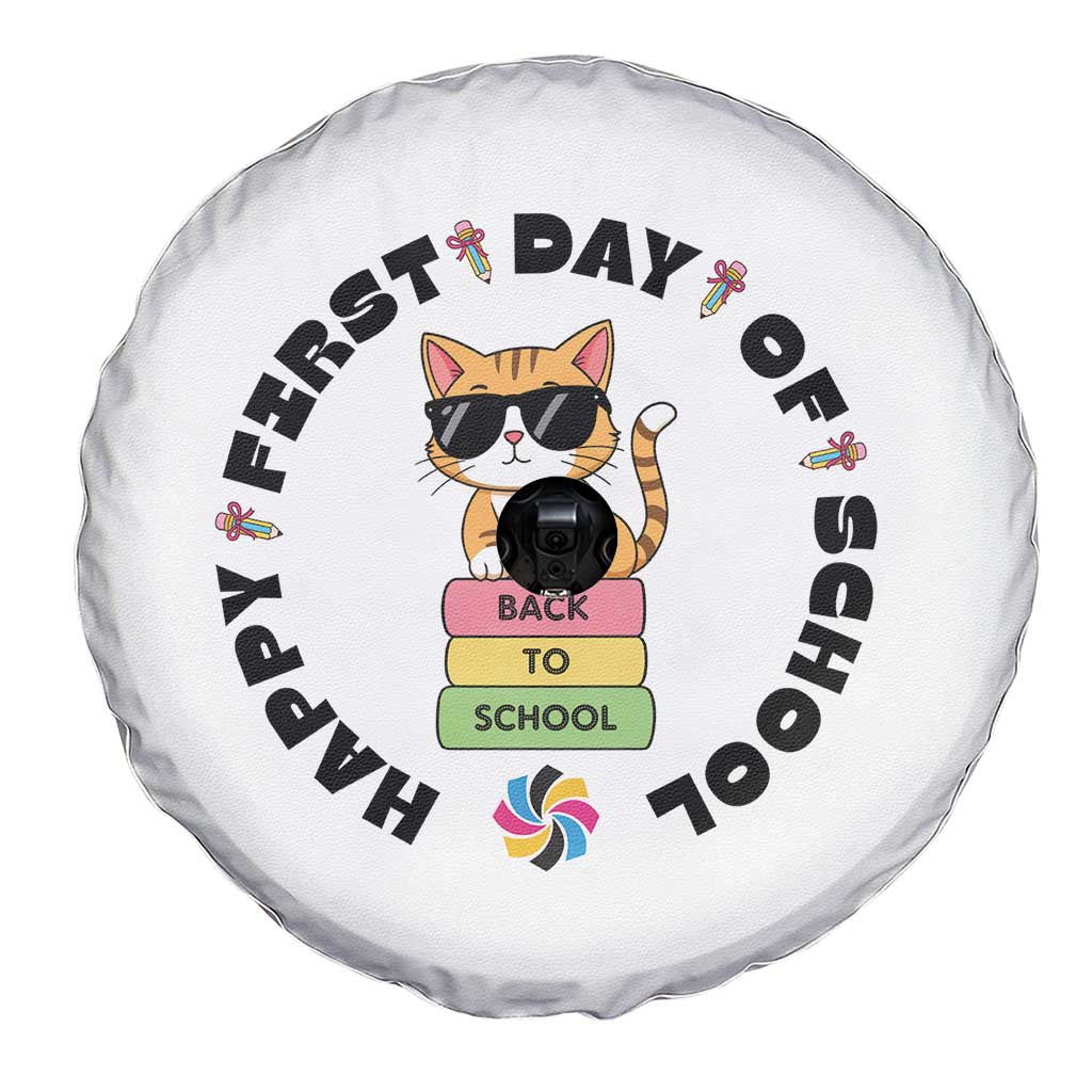 Cat Happy First Day Of School Spare Tire Cover Back To School Gift For Kids - Wonder Print Shop