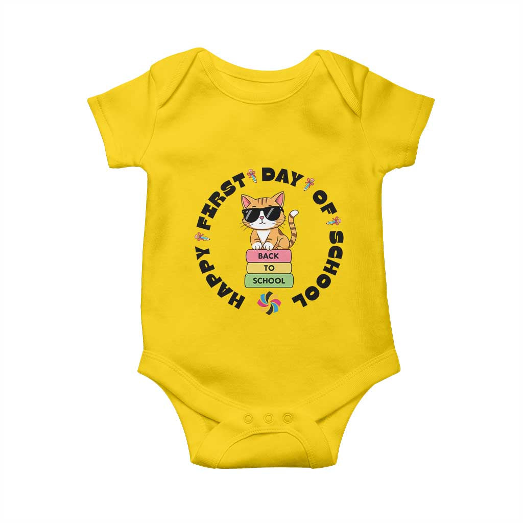 Cat Happy First Day Of School Baby Onesie Back To School Gift For Kids - Wonder Print Shop
