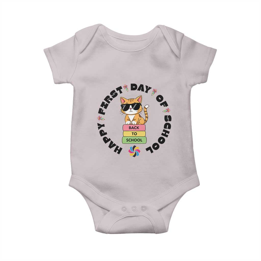 Cat Happy First Day Of School Baby Onesie Back To School Gift For Kids - Wonder Print Shop