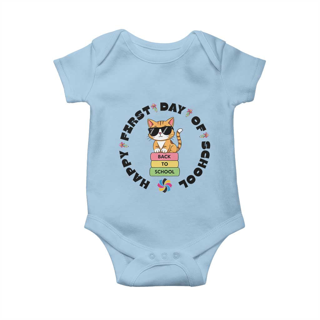 Cat Happy First Day Of School Baby Onesie Back To School Gift For Kids - Wonder Print Shop