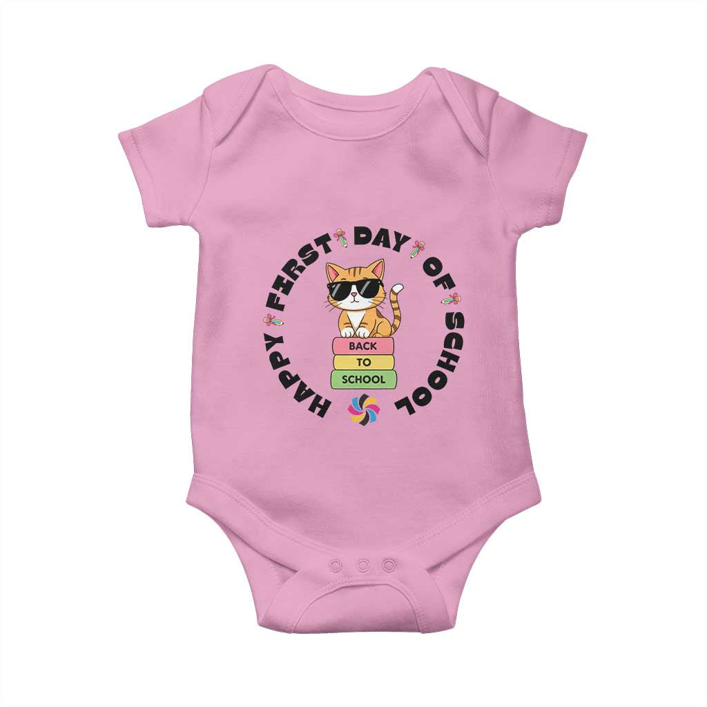 Cat Happy First Day Of School Baby Onesie Back To School Gift For Kids - Wonder Print Shop