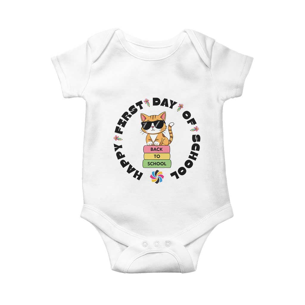 Cat Happy First Day Of School Baby Onesie Back To School Gift For Kids - Wonder Print Shop