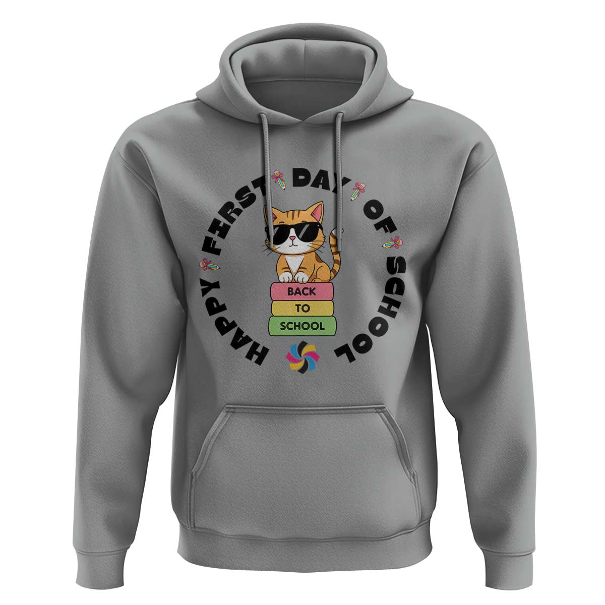Cat Happy First Day Of School Hoodie Back To School Gift For Kids - Wonder Print Shop
