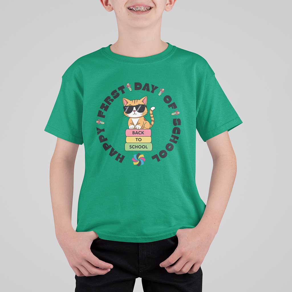 Cat Happy First Day Of School T Shirt For Kid Back To School Gift For Kids - Wonder Print Shop