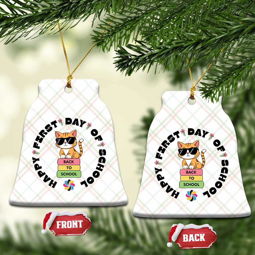 Cat Happy First Day Of School Ceramic Ornament Back To School Gift For Kids - Wonder Print Shop