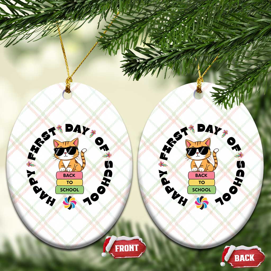 Cat Happy First Day Of School Ceramic Ornament Back To School Gift For Kids - Wonder Print Shop