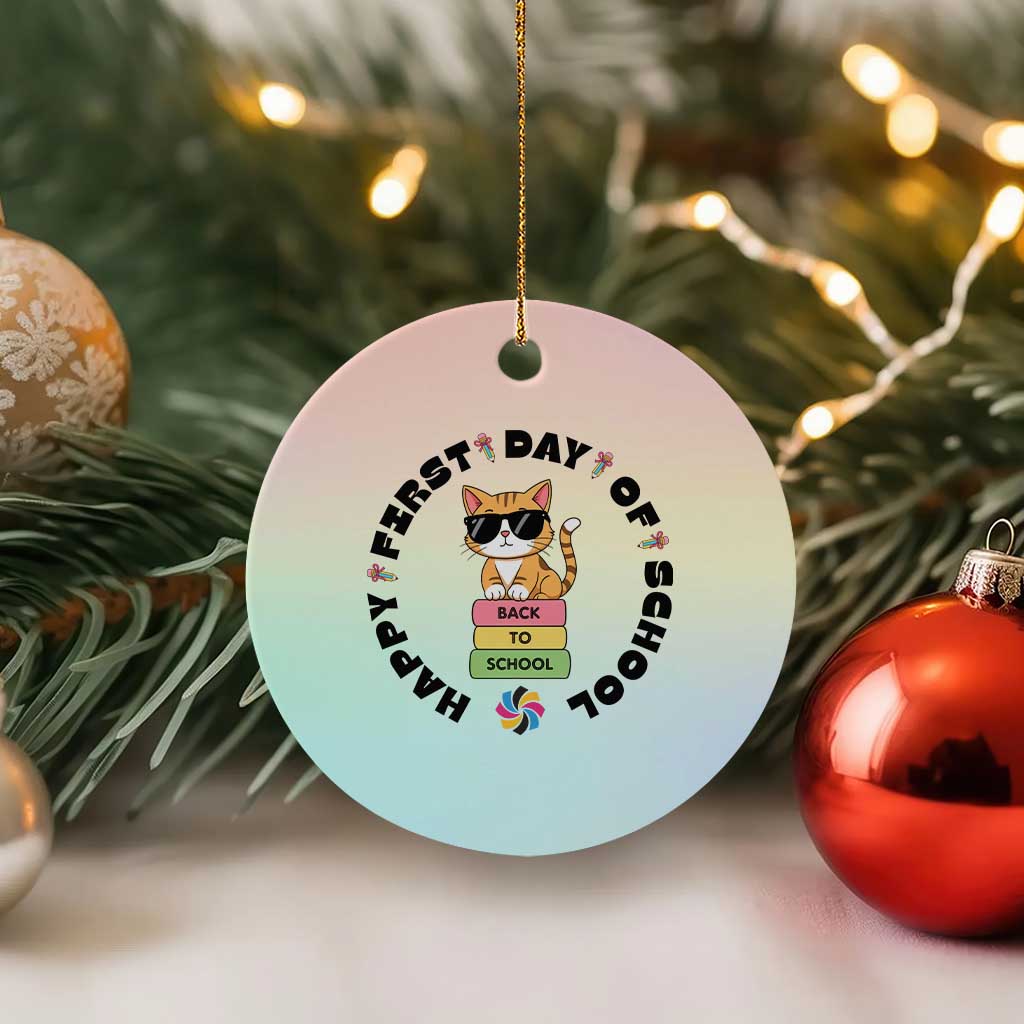 Cat Happy First Day Of School Ceramic Ornament Back To School Gift For Kids - Wonder Print Shop