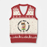 Cat Happy First Day Of School V-Neck Knit Sweater Vest Back To School Gift For Kids - Wonder Print Shop