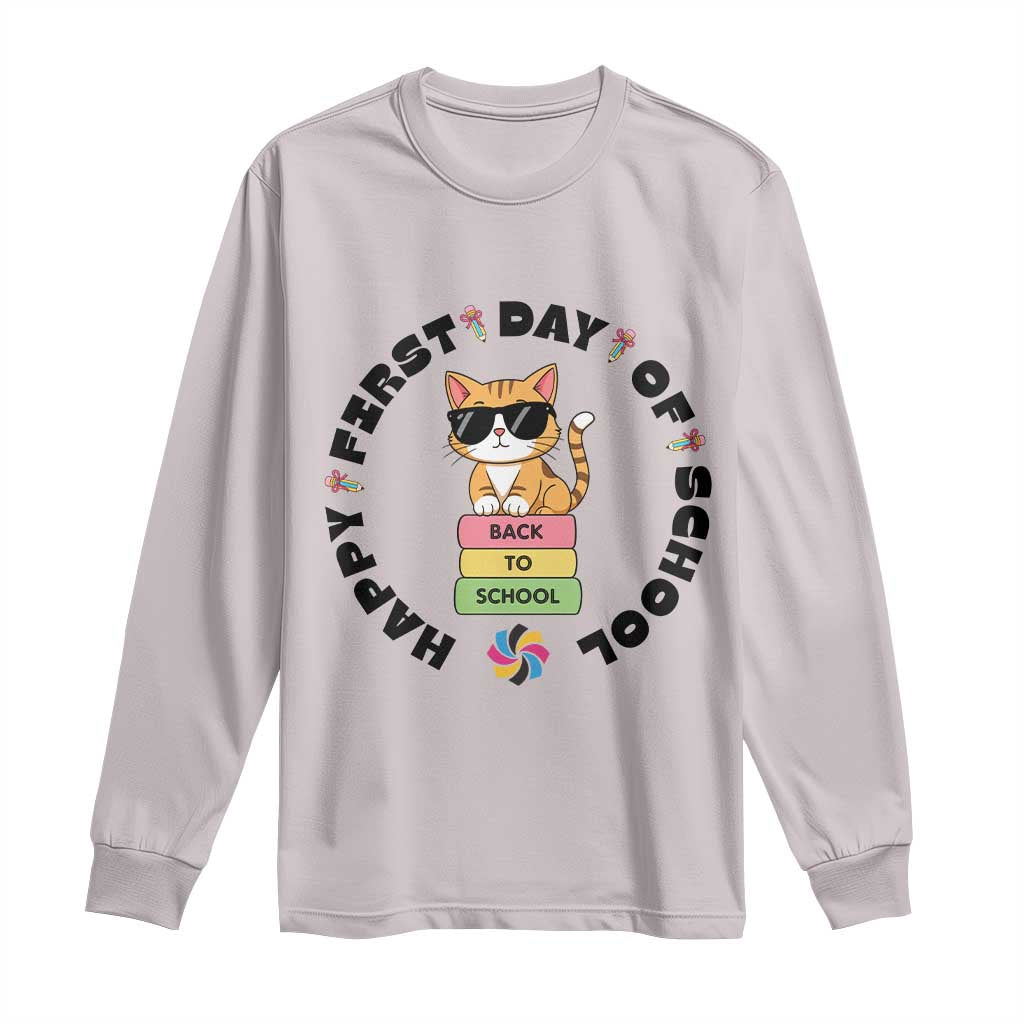 Cat Happy First Day Of School Long Sleeve Shirt Back To School Gift For Kids - Wonder Print Shop