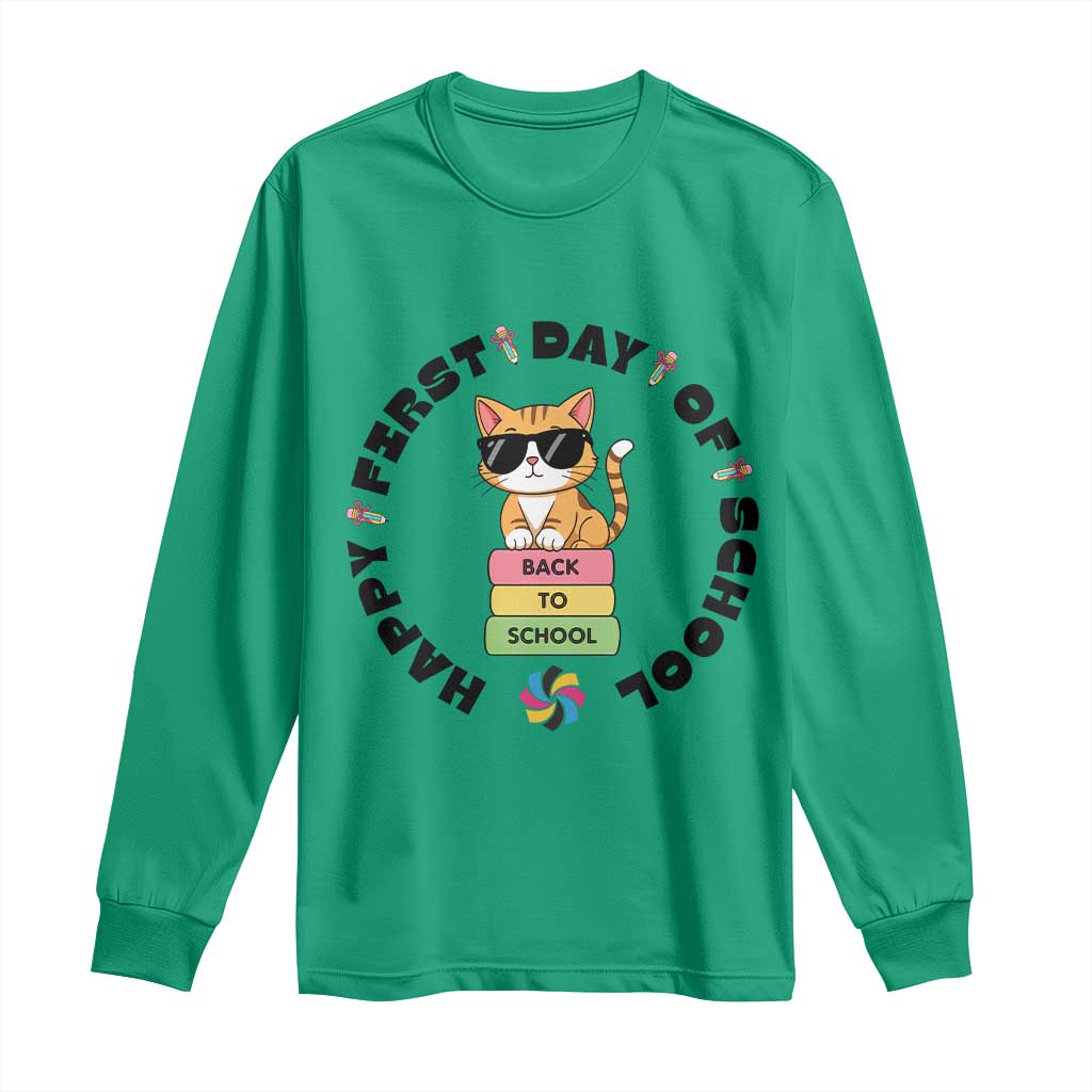 Cat Happy First Day Of School Long Sleeve Shirt Back To School Gift For Kids - Wonder Print Shop