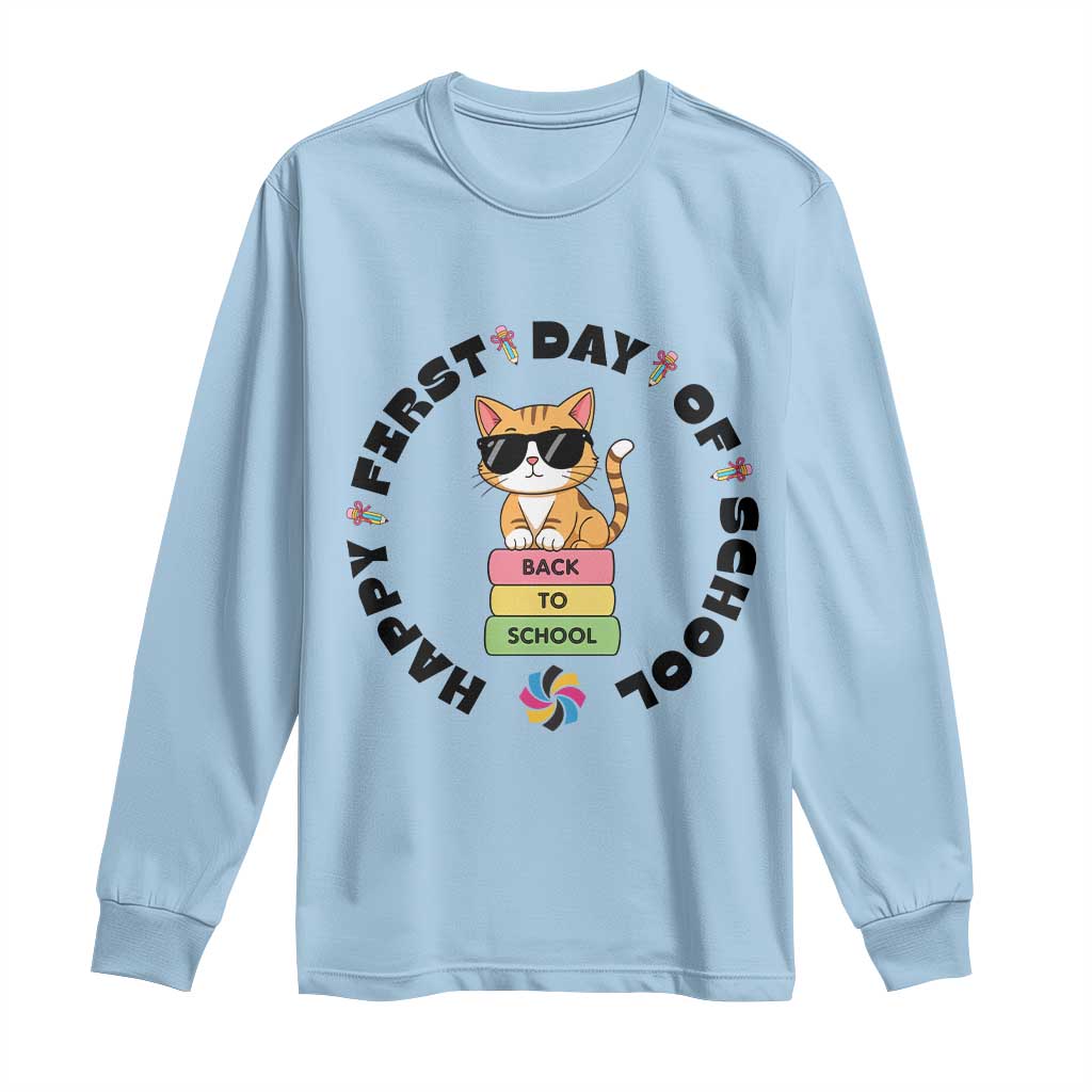 Cat Happy First Day Of School Long Sleeve Shirt Back To School Gift For Kids - Wonder Print Shop