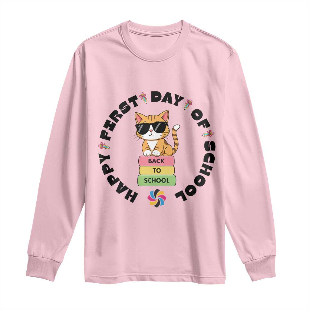 Cat Happy First Day Of School Long Sleeve Shirt Back To School Gift For Kids - Wonder Print Shop