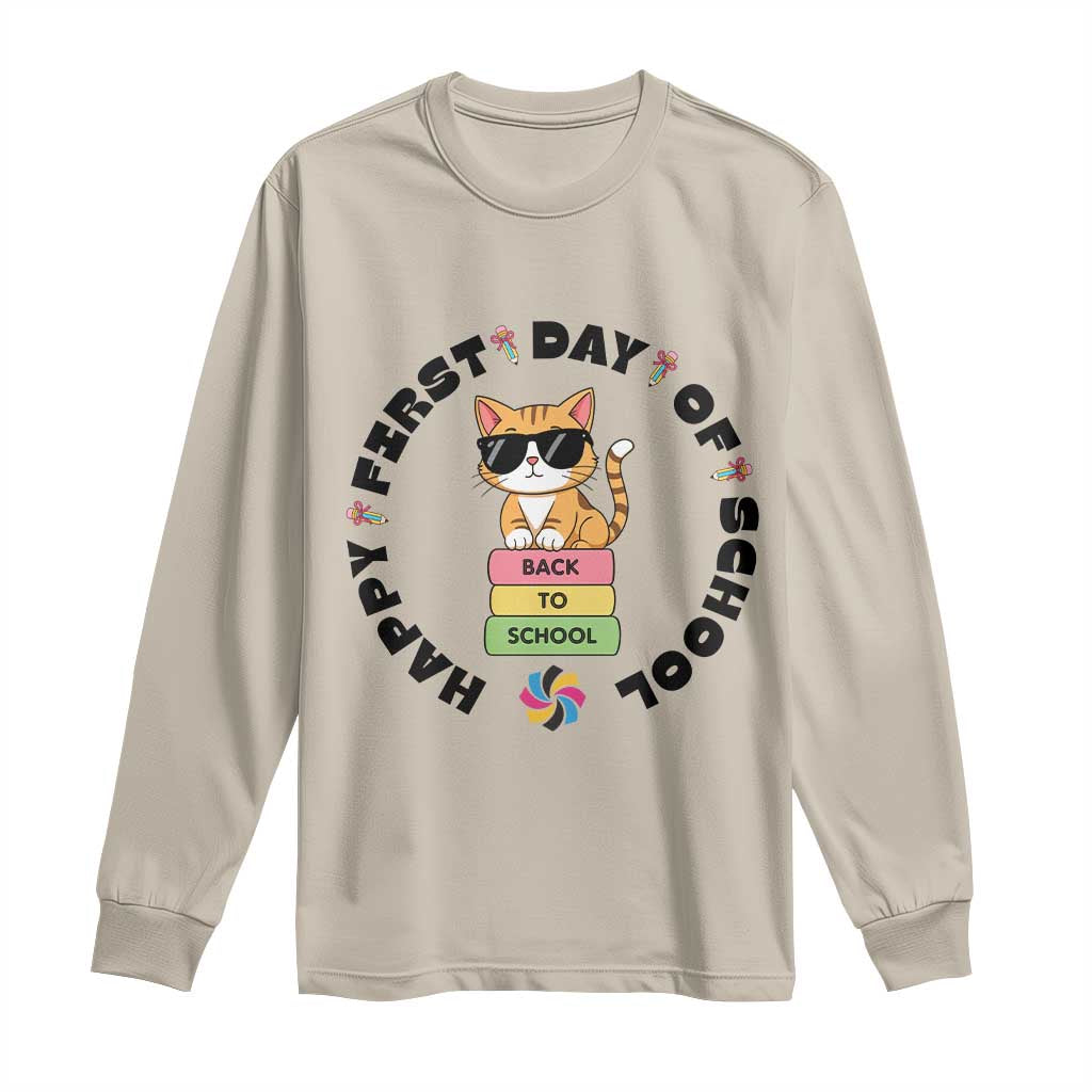 Cat Happy First Day Of School Long Sleeve Shirt Back To School Gift For Kids - Wonder Print Shop