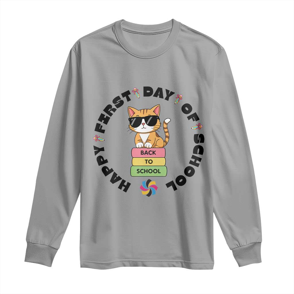 Cat Happy First Day Of School Long Sleeve Shirt Back To School Gift For Kids - Wonder Print Shop