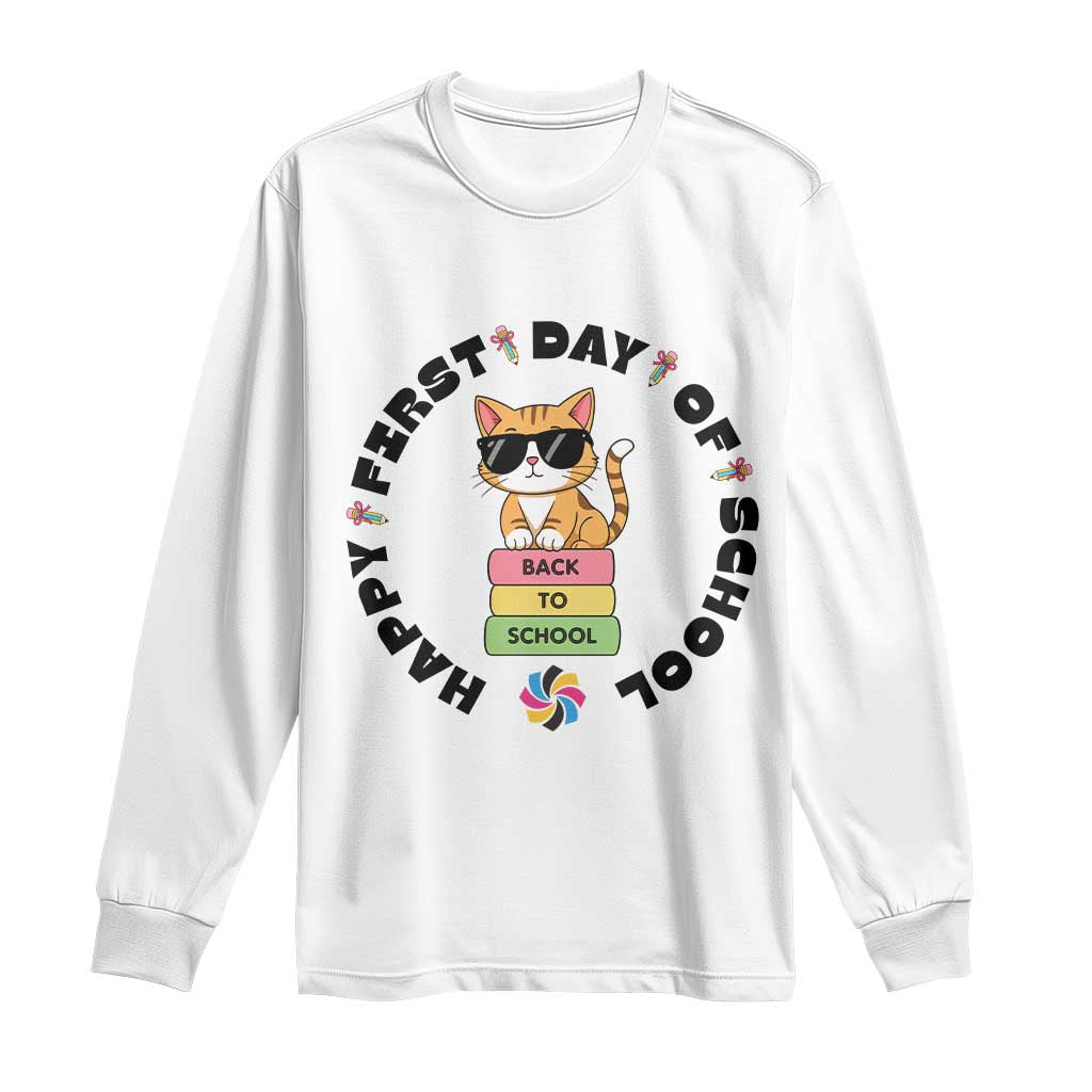 Cat Happy First Day Of School Long Sleeve Shirt Back To School Gift For Kids - Wonder Print Shop