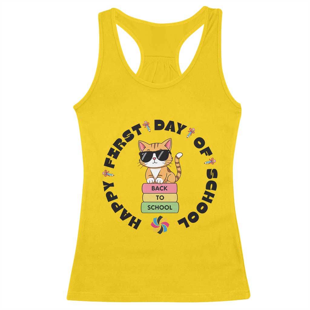Cat Happy First Day Of School Racerback Tank Top Back To School Gift For Kids - Wonder Print Shop