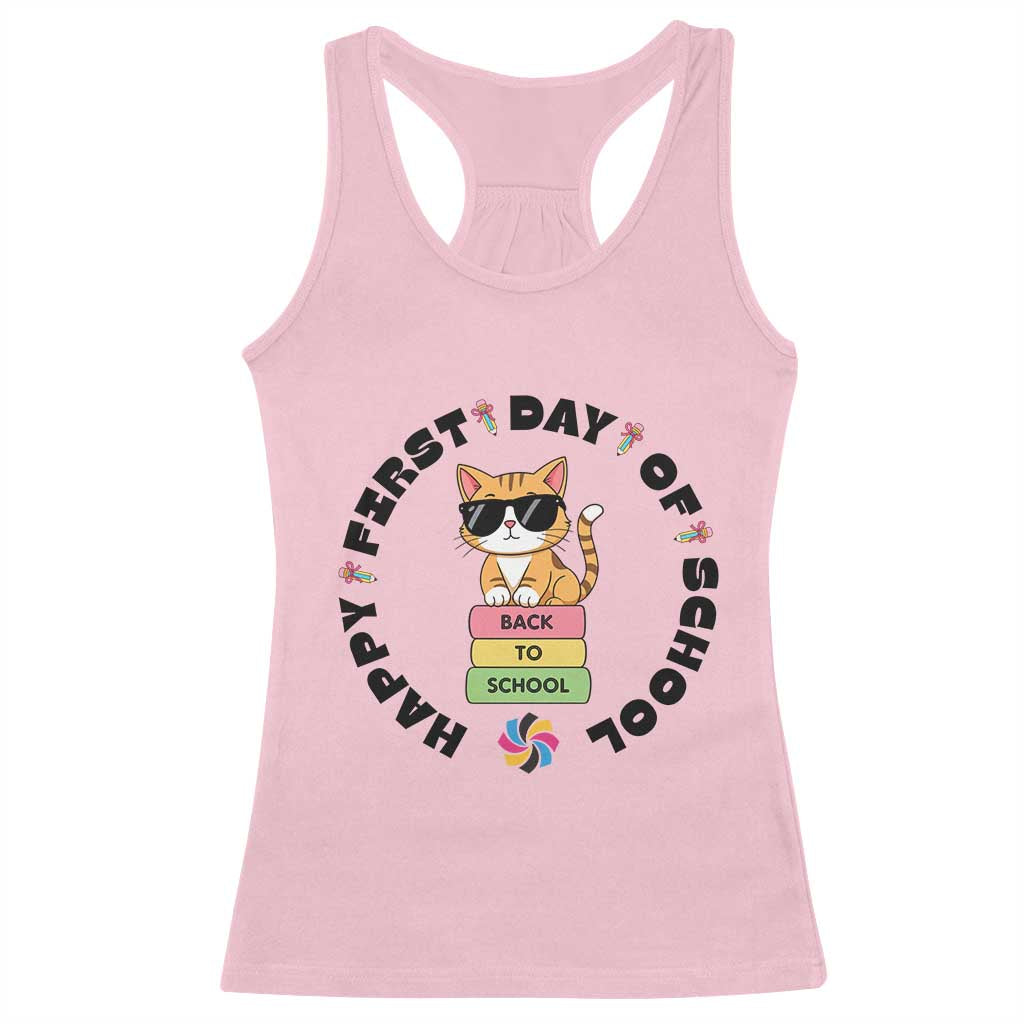 Cat Happy First Day Of School Racerback Tank Top Back To School Gift For Kids - Wonder Print Shop