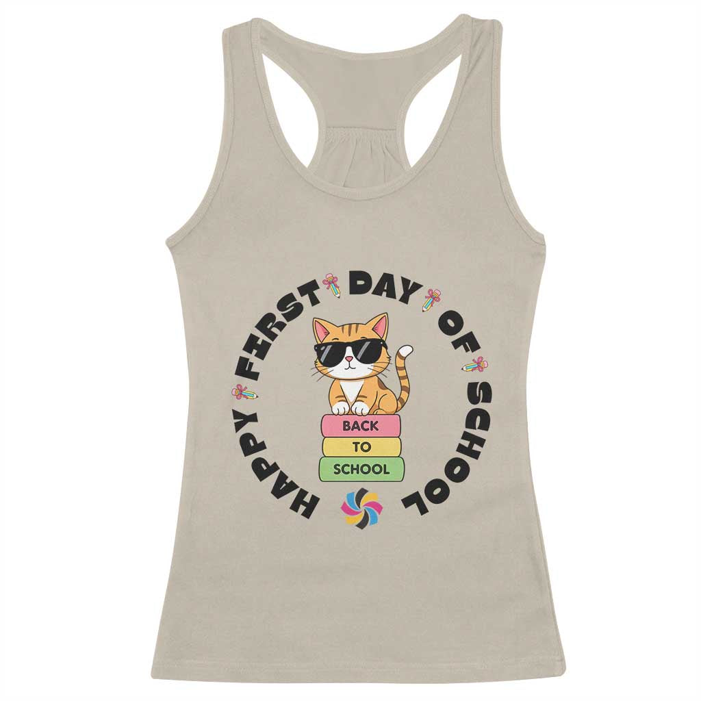 Cat Happy First Day Of School Racerback Tank Top Back To School Gift For Kids - Wonder Print Shop
