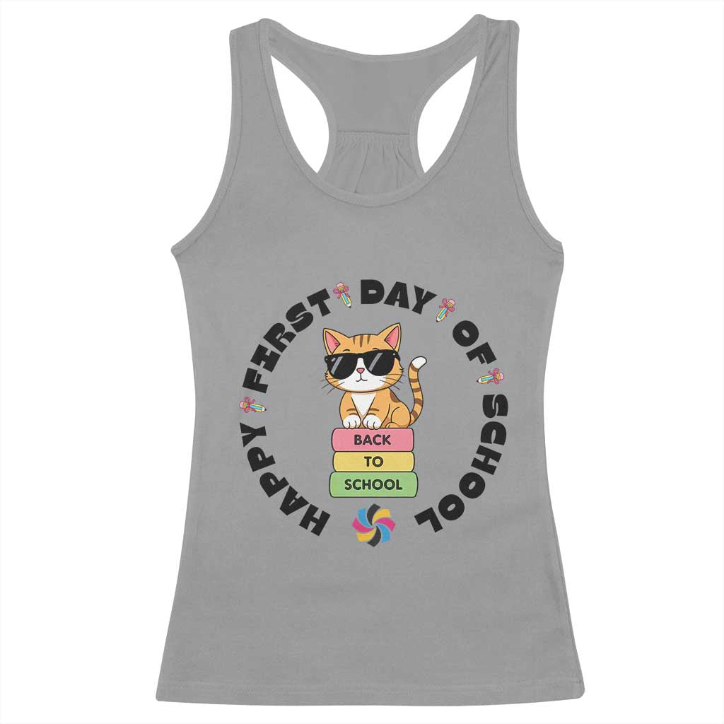 Cat Happy First Day Of School Racerback Tank Top Back To School Gift For Kids - Wonder Print Shop