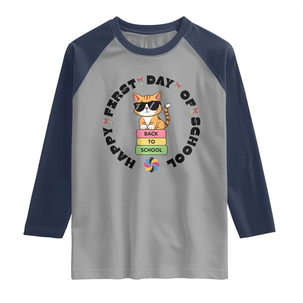 Cat Happy First Day Of School Raglan Shirt Back To School Gift For Kids - Wonder Print Shop