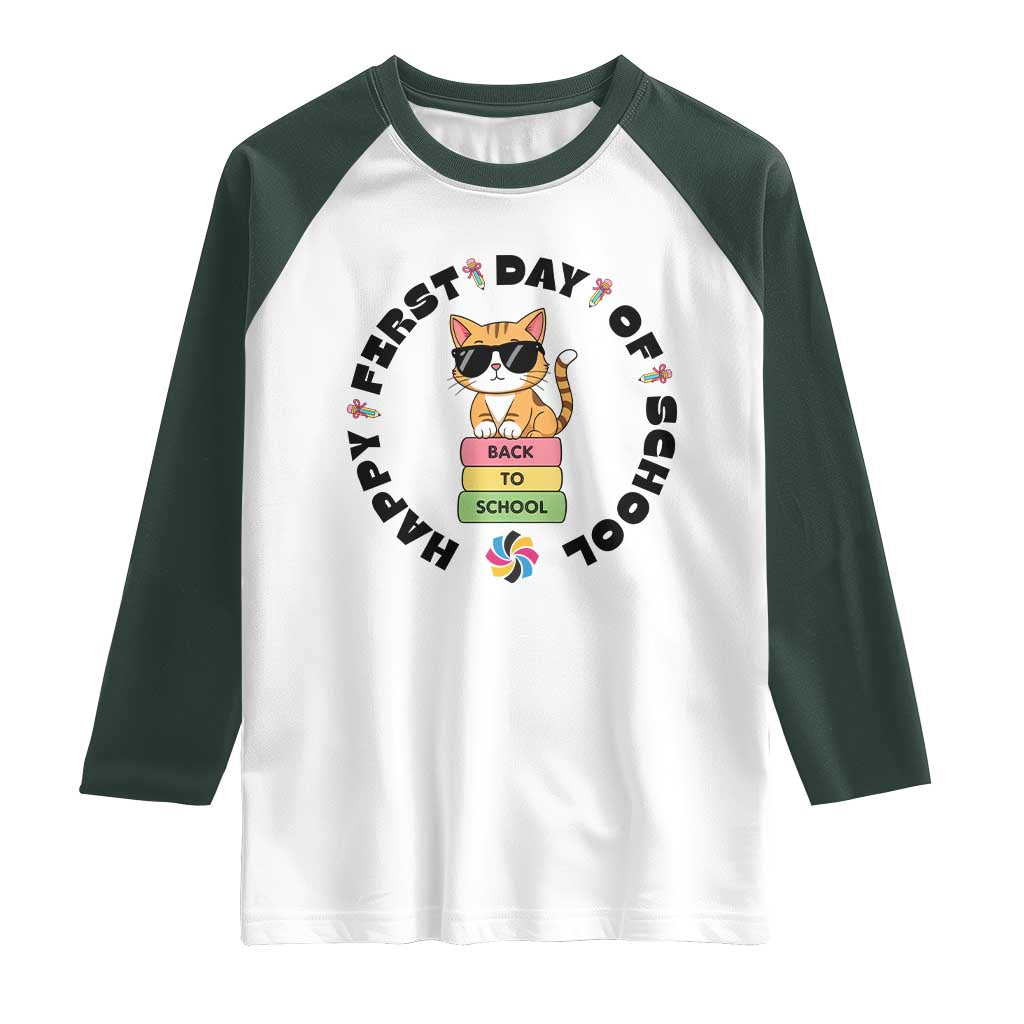 Cat Happy First Day Of School Raglan Shirt Back To School Gift For Kids - Wonder Print Shop