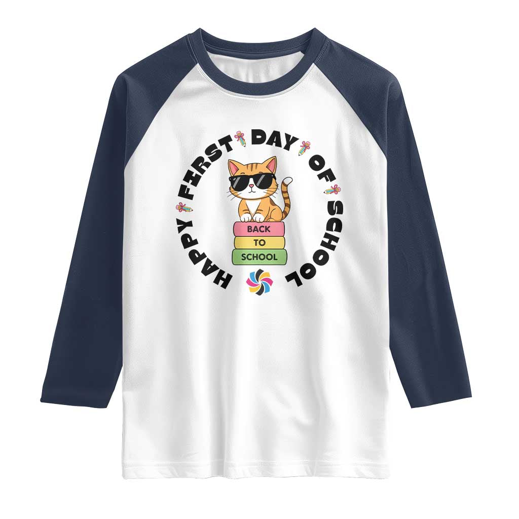 Cat Happy First Day Of School Raglan Shirt Back To School Gift For Kids - Wonder Print Shop