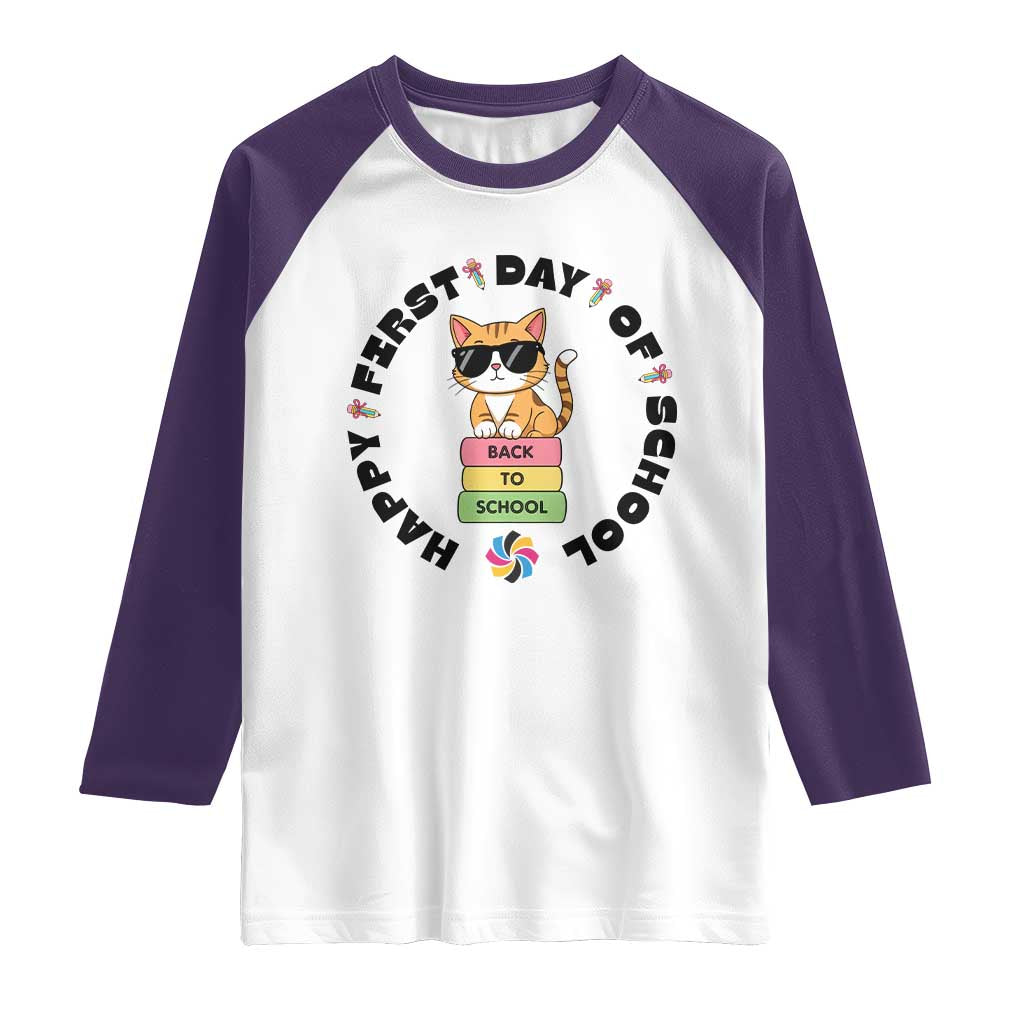 Cat Happy First Day Of School Raglan Shirt Back To School Gift For Kids - Wonder Print Shop