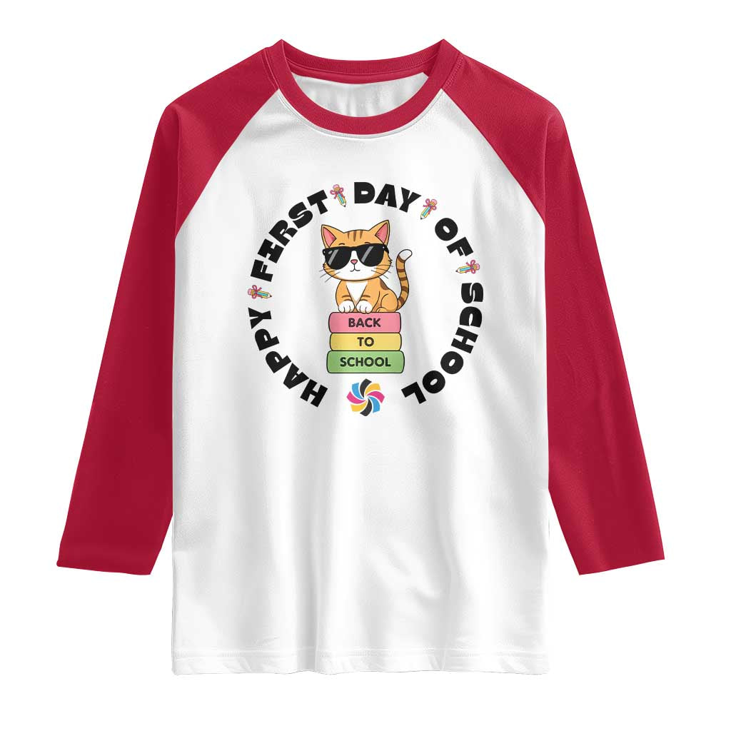 Cat Happy First Day Of School Raglan Shirt Back To School Gift For Kids - Wonder Print Shop