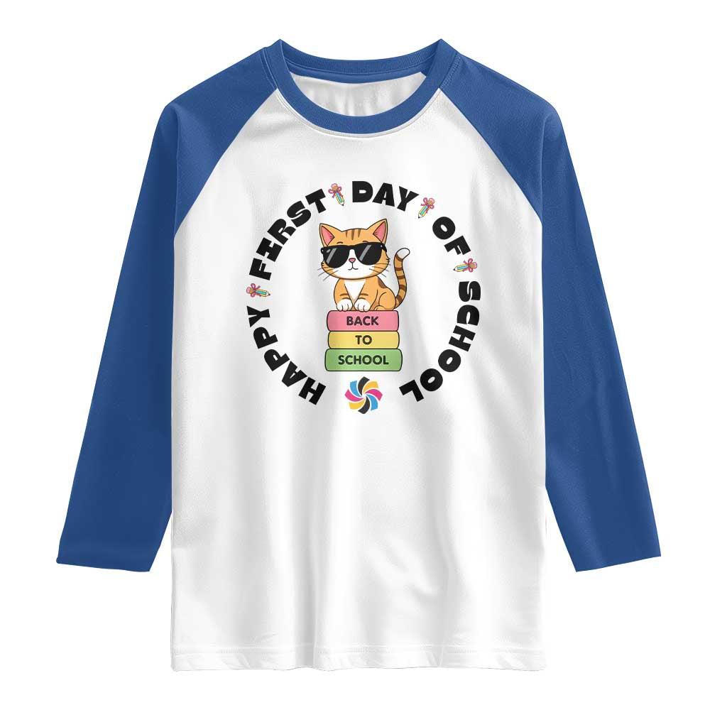 Cat Happy First Day Of School Raglan Shirt Back To School Gift For Kids - Wonder Print Shop
