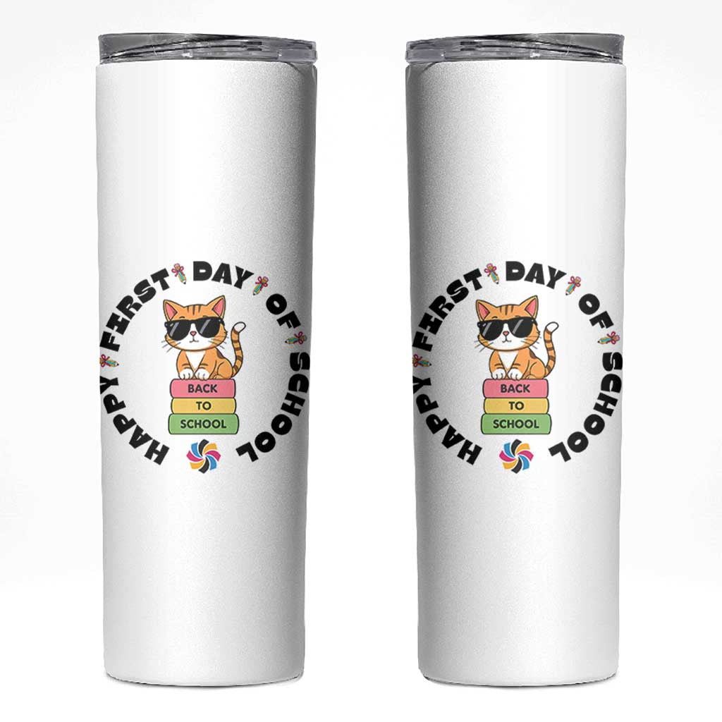 Cat Happy First Day Of School Skinny Tumbler Back To School Gift For Kids