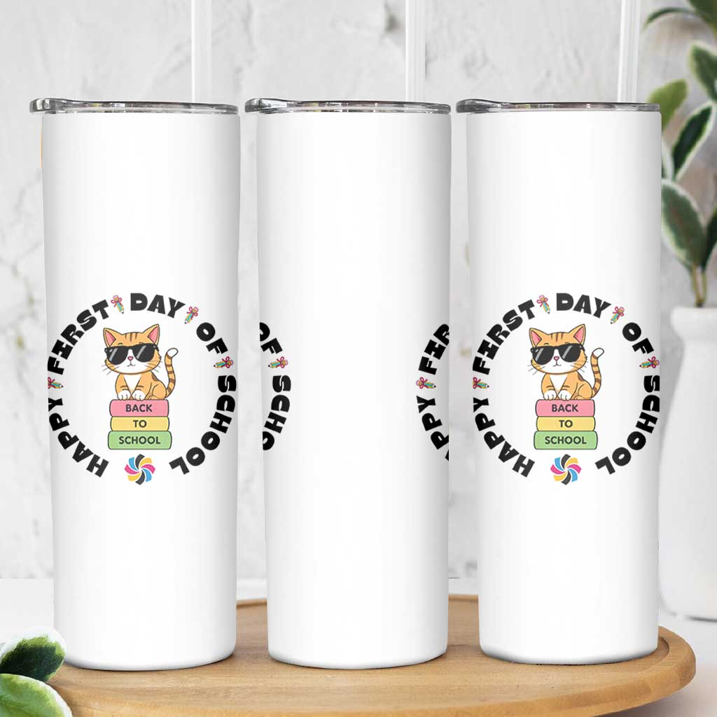 Cat Happy First Day Of School Skinny Tumbler Back To School Gift For Kids