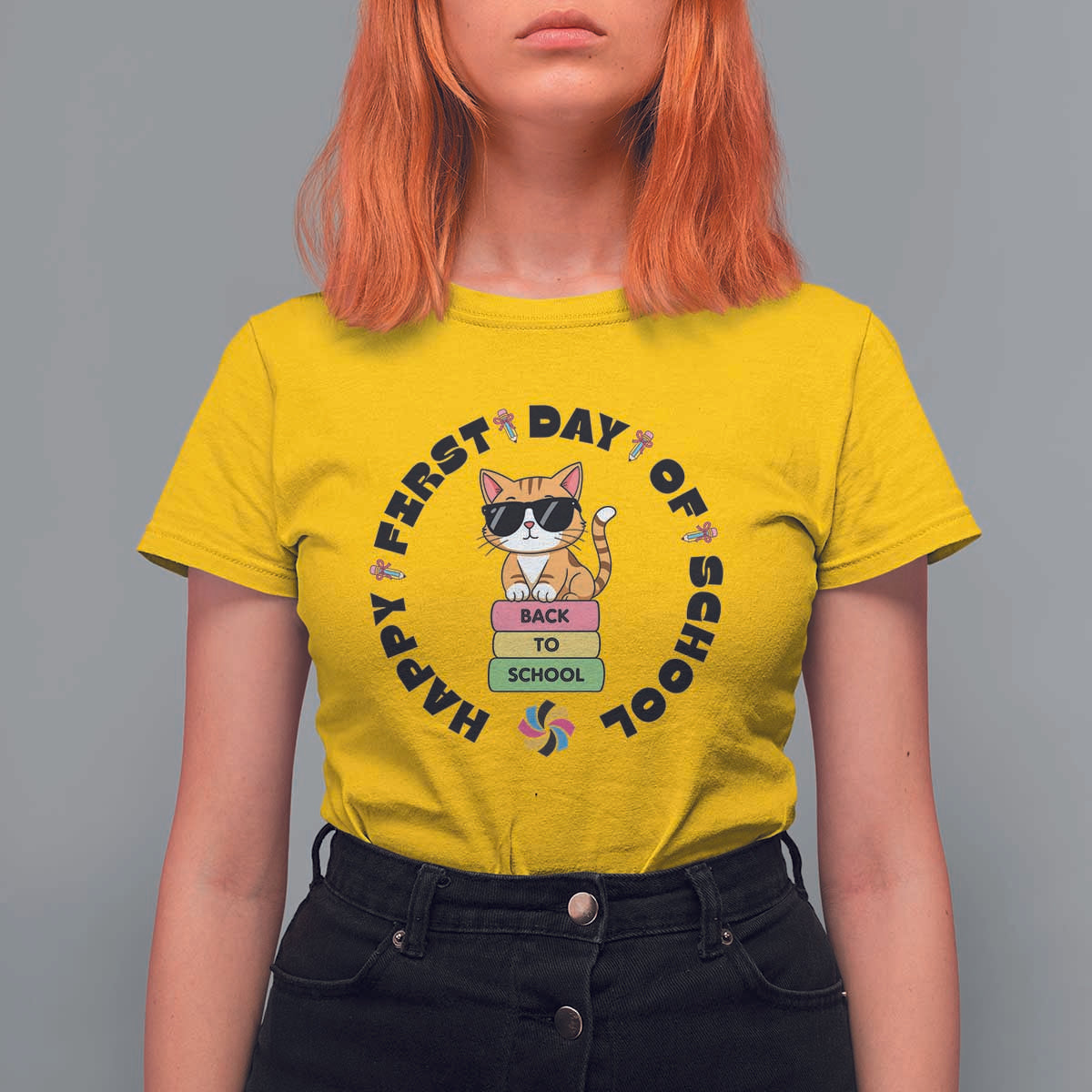 Cat Happy First Day Of School T Shirt For Women Back To School Gift For Kids - Wonder Print Shop