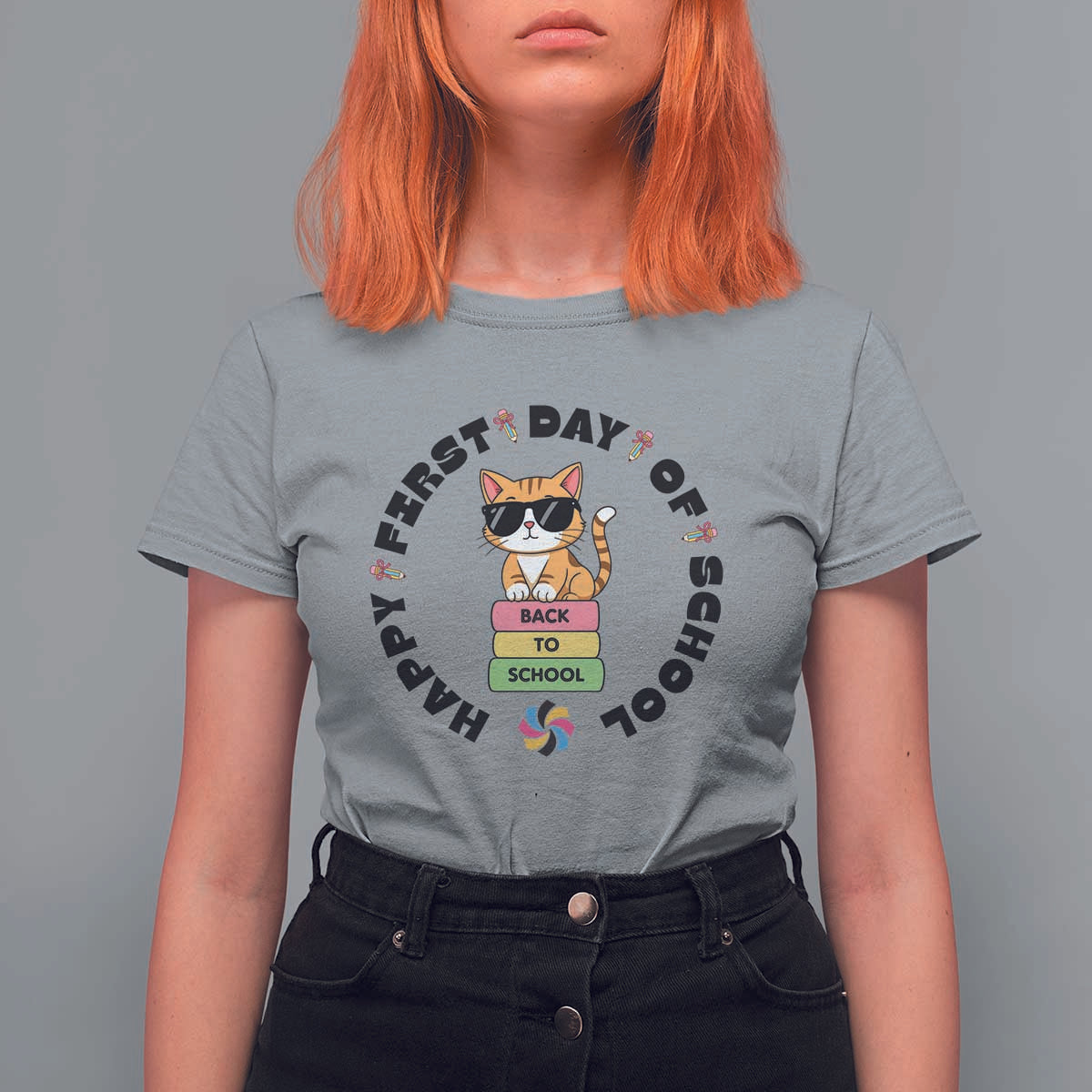 Cat Happy First Day Of School T Shirt For Women Back To School Gift For Kids - Wonder Print Shop