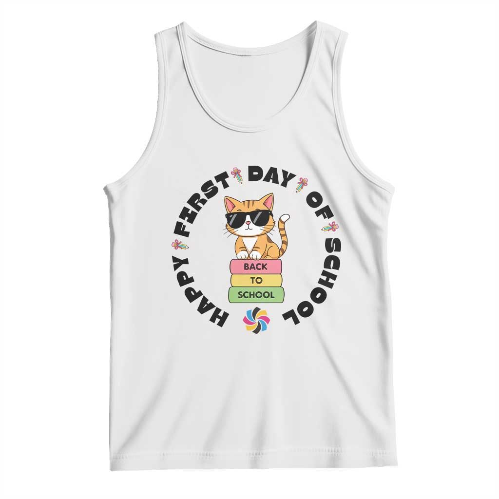 Cat Happy First Day Of School Tank Top Back To School Gift For Kids - Wonder Print Shop