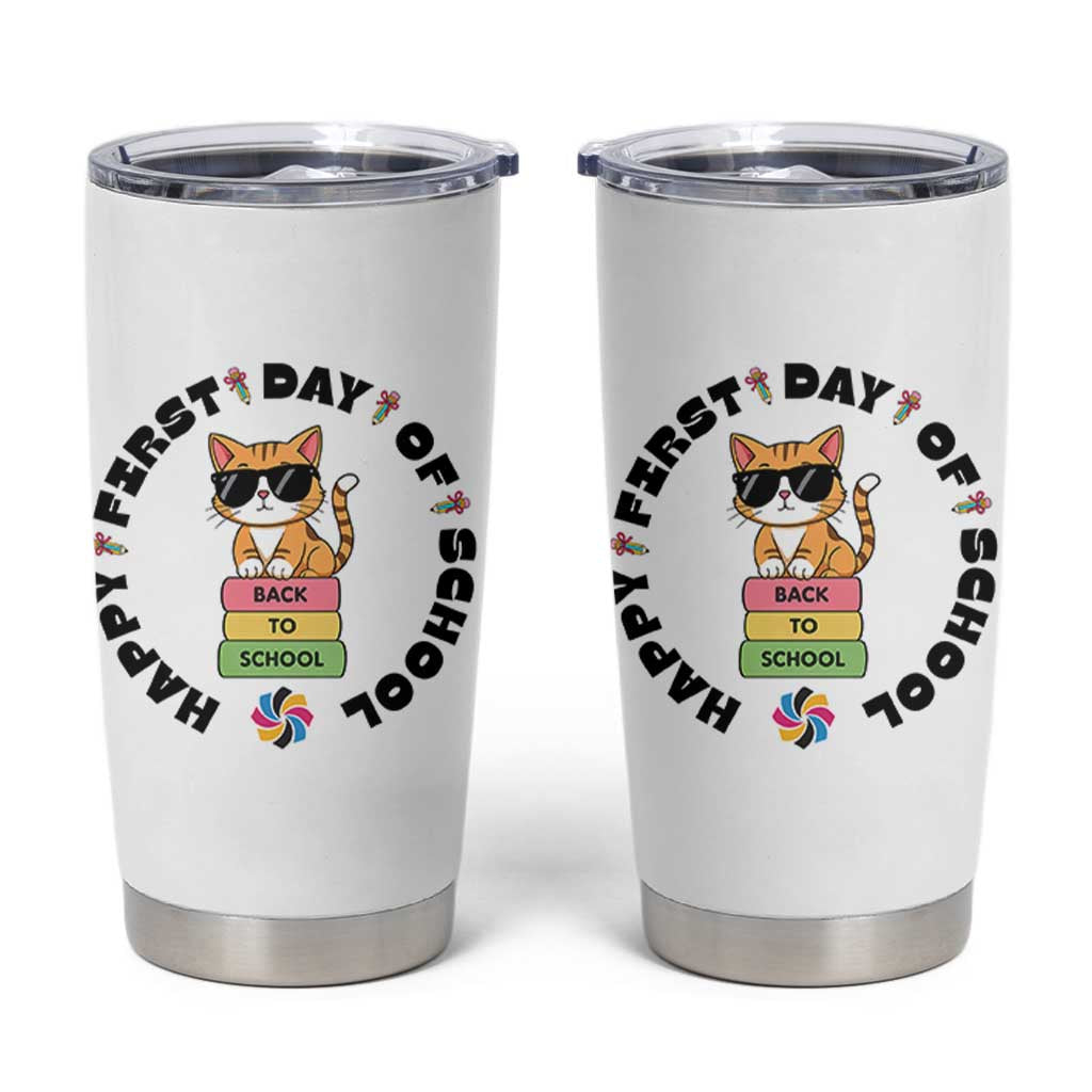 Cat Happy First Day Of School Tumbler Cup Back To School Gift For Kids