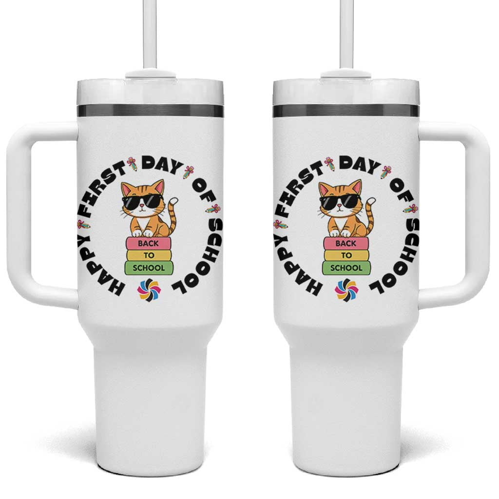 Cat Happy First Day Of School Tumbler With Handle Back To School Gift For Kids