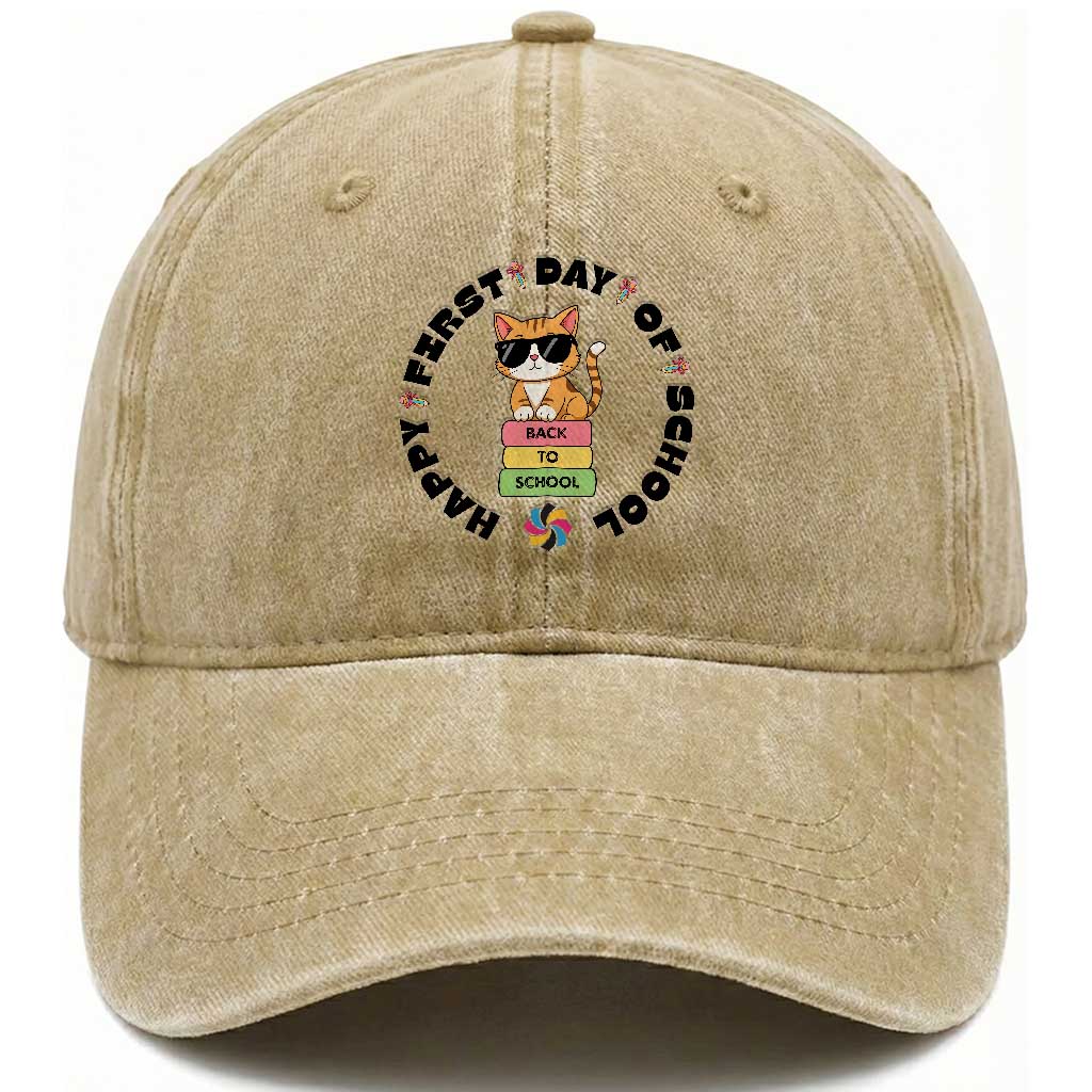 Cat Happy First Day Of School Washed Cotton Baseball Cap Back To School Gift For Kids