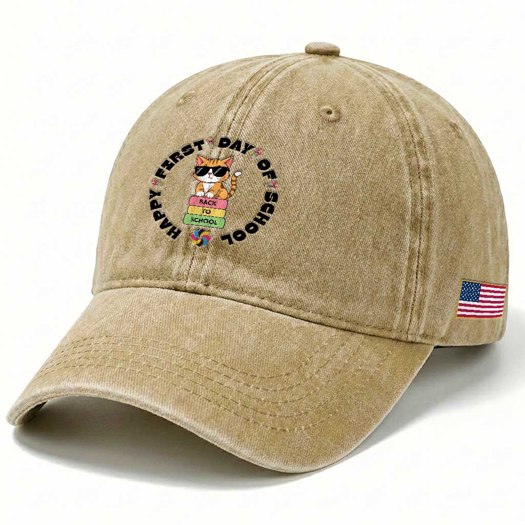 Cat Happy First Day Of School Washed Cotton Baseball Cap Back To School Gift For Kids