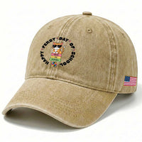 Cat Happy First Day Of School Washed Cotton Baseball Cap Back To School Gift For Kids