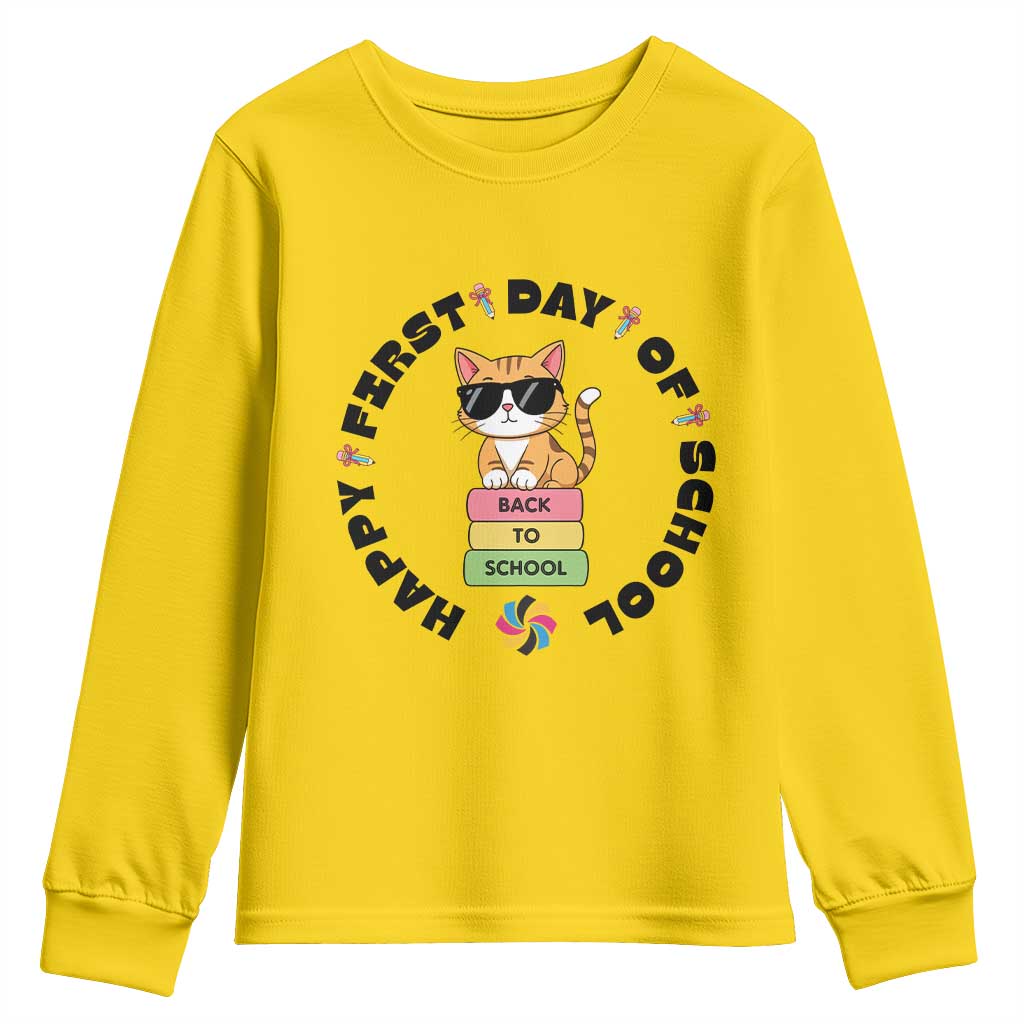 Cat Happy First Day Of School Youth Sweatshirt Back To School Gift For Kids - Wonder Print Shop