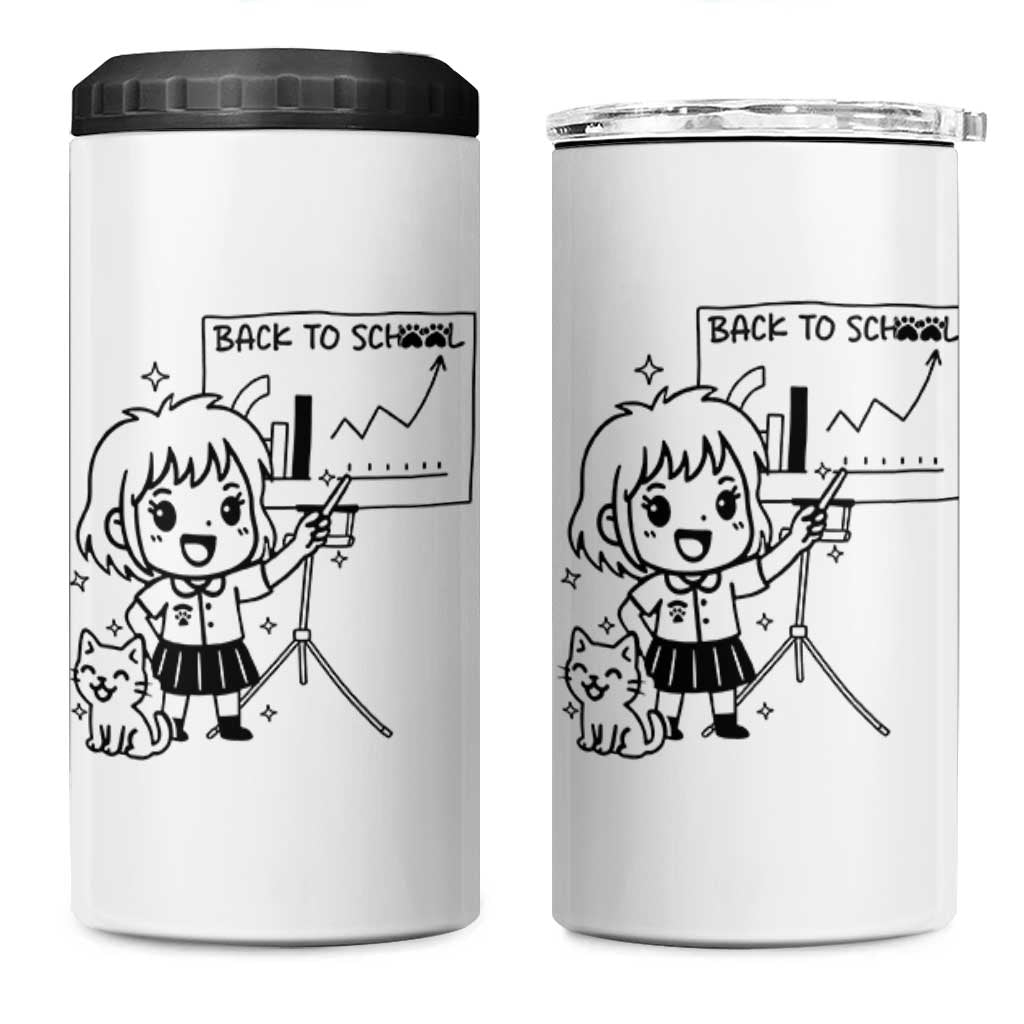 Back To school 4 in 1 Can Cooler Tumbler Funny Teacher Teaching Cat Lover Gift