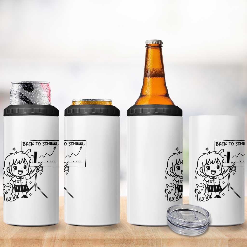 Back To school 4 in 1 Can Cooler Tumbler Funny Teacher Teaching Cat Lover Gift